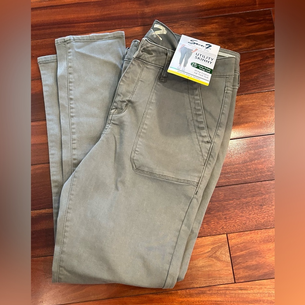 NWT-Seven7 Utility Skinny Ankle Jeans Olive Green-Size 8 - Picture 9 of 10
